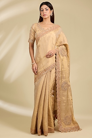 Golden Banarasi Tissue Saree Set by Faabiiana
