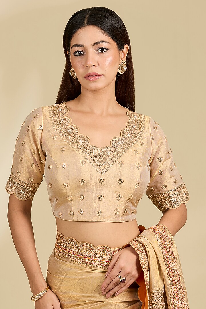 Golden Banarasi Tissue Bridal Saree Set by Faabiiana at Pernia's Pop Up Shop