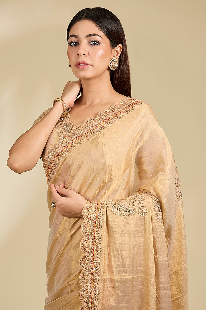 Golden Banarasi Tissue Bridal Saree Set by Faabiiana at Pernia's Pop Up Shop