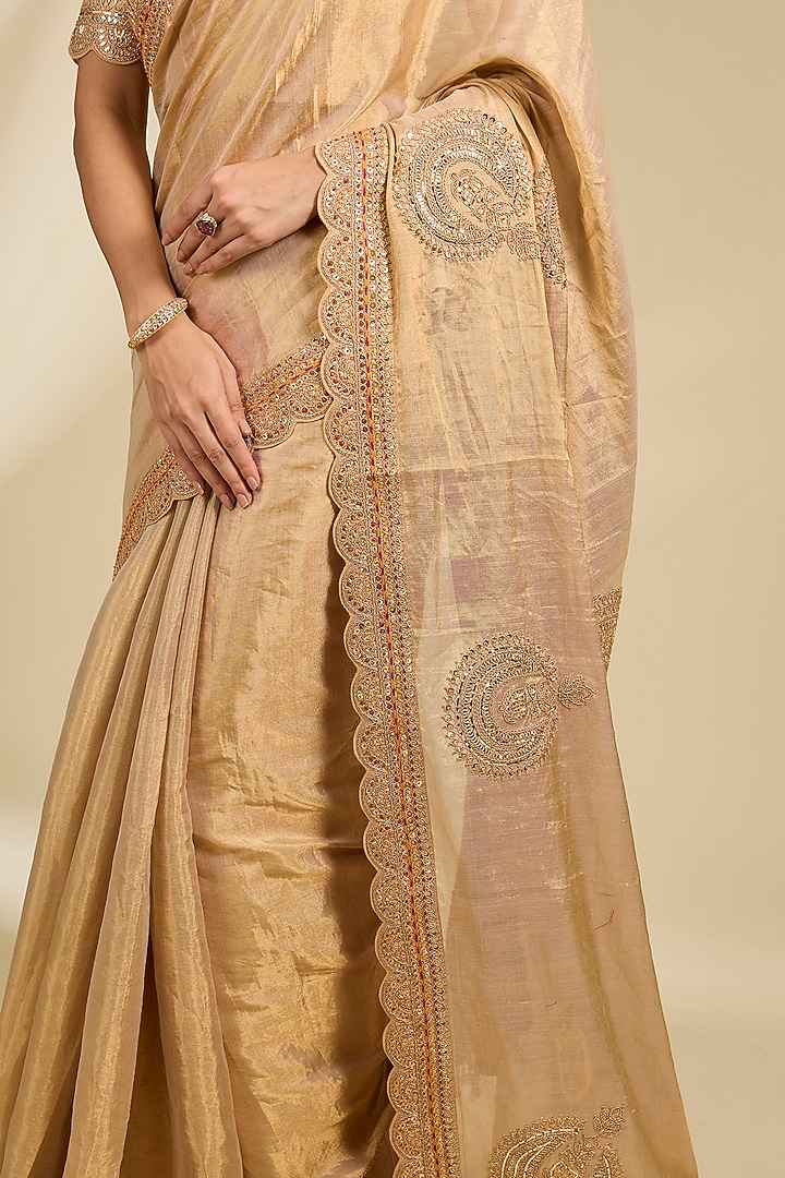 Golden Banarasi Tissue Bridal Saree Set by Faabiiana at Pernia's Pop Up Shop