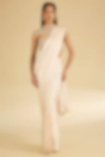 Ivory Satin Silk Reception Saree Set by Faabiiana at Pernia's Pop Up Shop