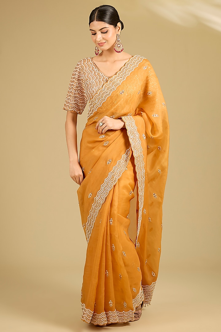 Mustard Organza Reception Saree Set by Faabiiana at Pernia's Pop Up Shop