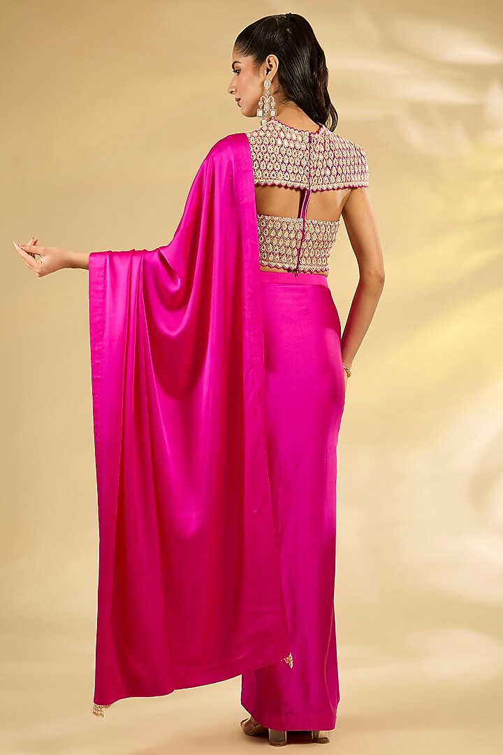 Pink Satin Silk Reception Saree Set by Faabiiana at Pernia's Pop Up Shop