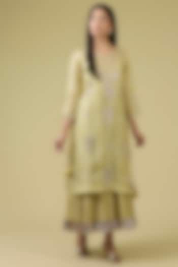 Sage Green Organza Mukaish Work Kurta by Faabiiana at Pernia's Pop Up Shop