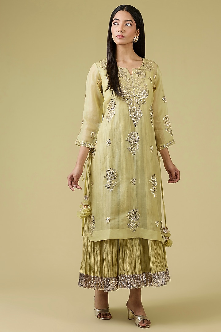 Sage Green Organza Mukaish Work Kurta by Faabiiana at Pernia's Pop Up Shop
