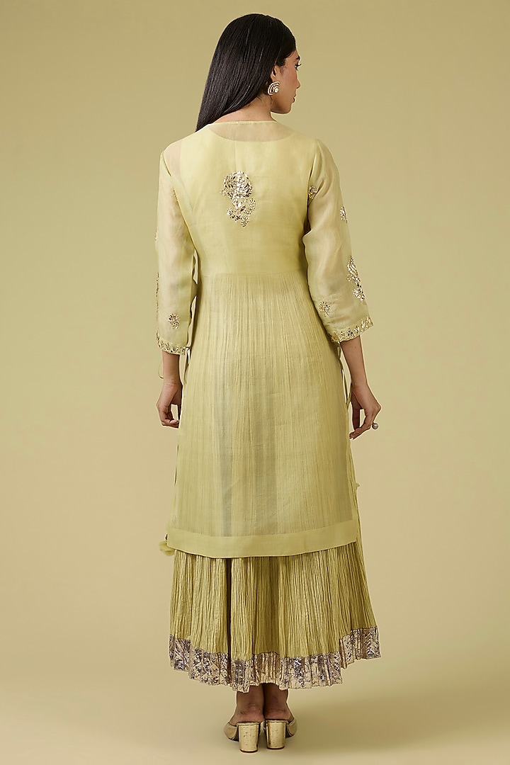 Sage Green Organza Mukaish Work Kurta by Faabiiana at Pernia's Pop Up Shop