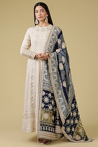 Ivory Chikankari Anarkali Set by Faabiiana