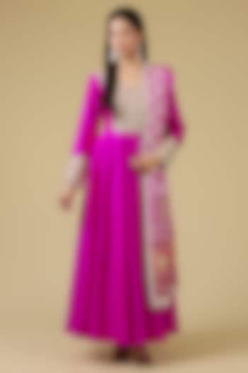 Pink Muga Silk Pearl Work Bridal Anarkali Set by Faabiiana at Pernia's Pop Up Shop