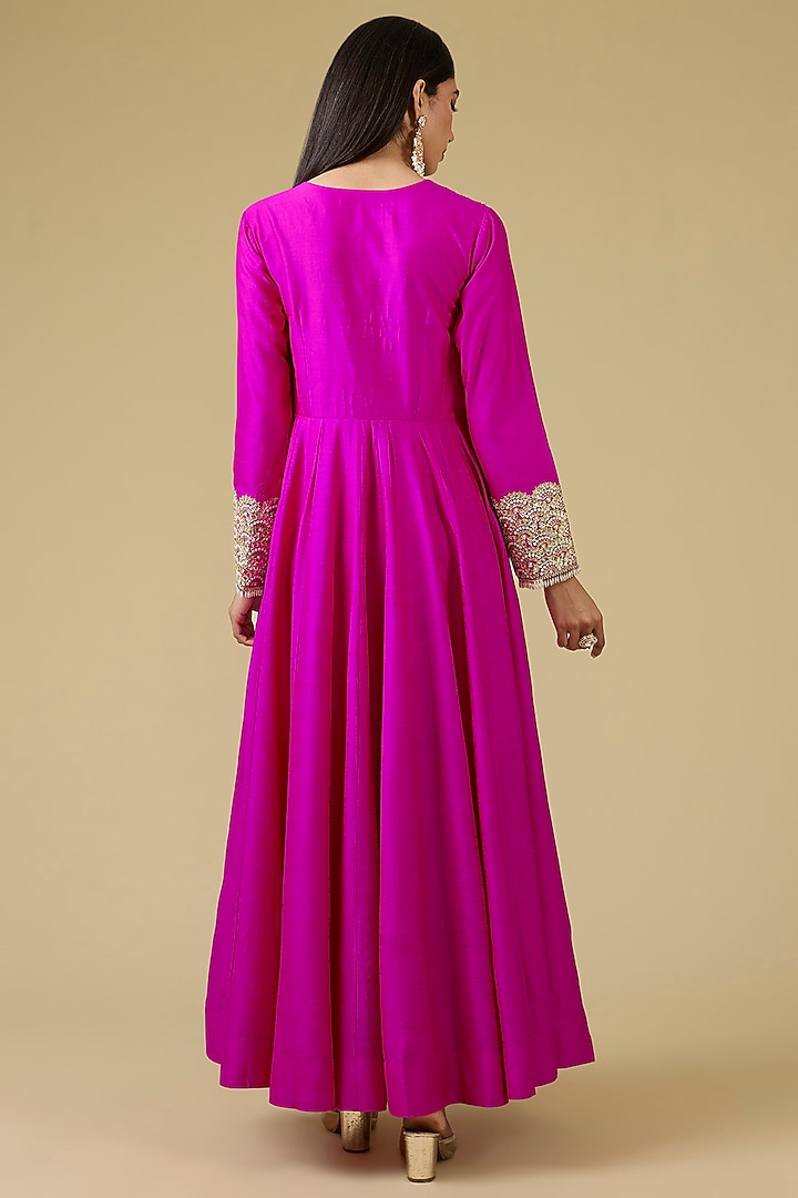 Pink Muga Silk Pearl Work Bridal Anarkali Set by Faabiiana at Pernia's Pop Up Shop