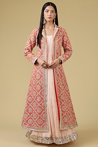 fitted lace wedding dress Rani Pink Bandhani Front-Slit Palazzo Set – Palkhi Fashion 36 main image 1