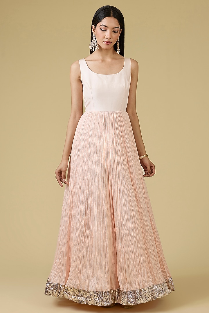 Pink Crushed Embroidered Party Wear Dress With Jacket by Faabiiana at Pernia's Pop Up Shop