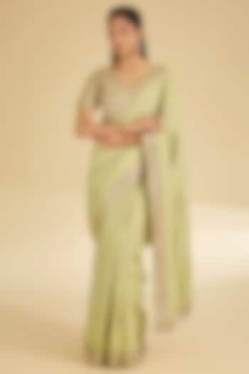 Pista Green Georgette Bridal Saree Set by Faabiiana at Pernia's Pop Up Shop