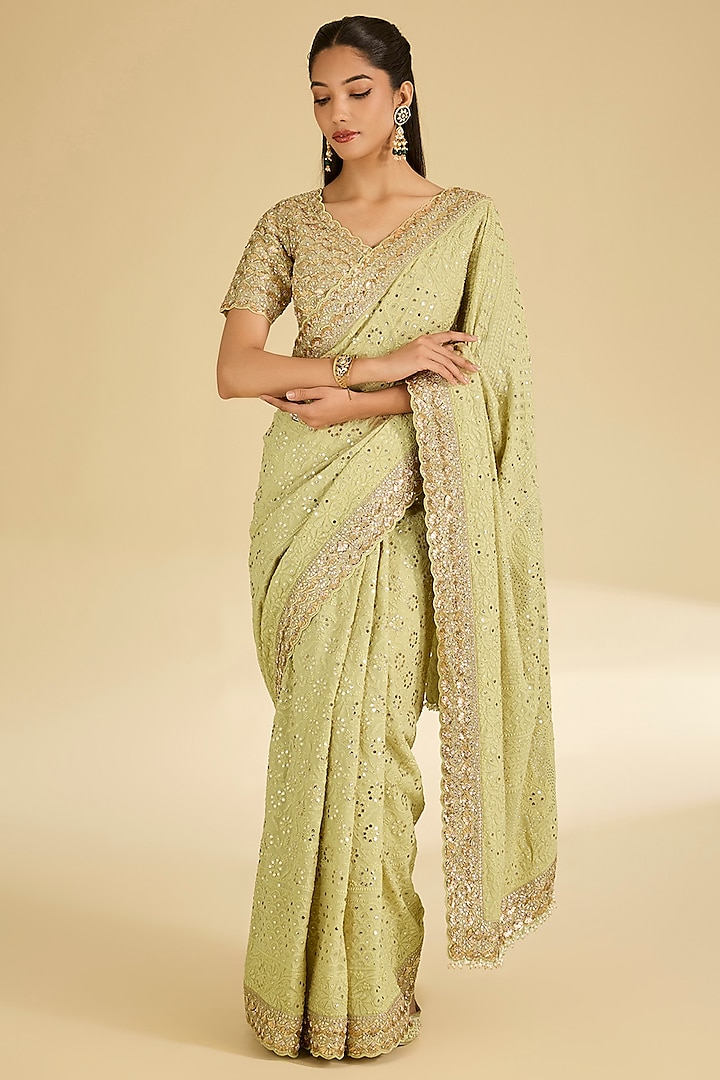 Pista Green Georgette Bridal Saree Set by Faabiiana at Pernia's Pop Up Shop