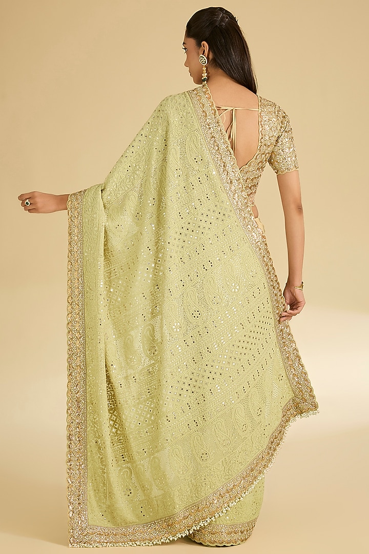 Pista Green Georgette Bridal Saree Set by Faabiiana at Pernia's Pop Up Shop