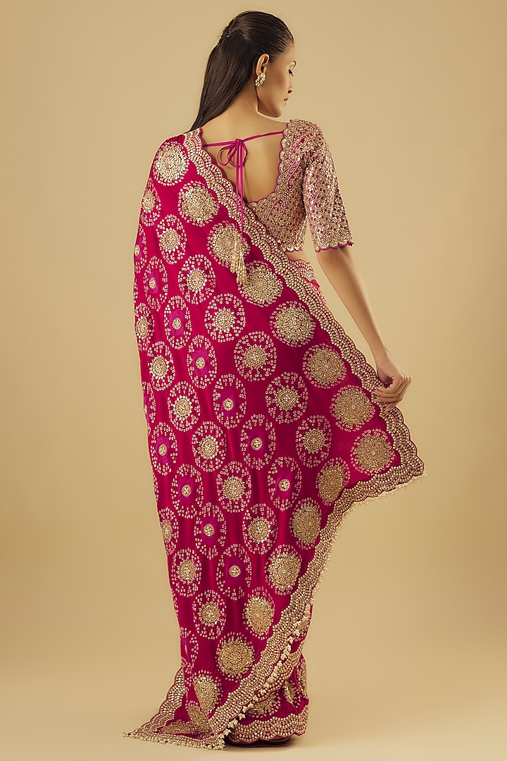 Purple & Pink Silk Bridal Saree Set by Faabiiana at Pernia's Pop Up Shop