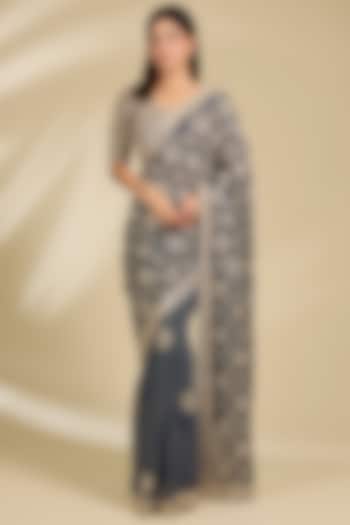 Navy Blue Gajji Silk Bridal Saree Set by Faabiiana at Pernia's Pop Up Shop