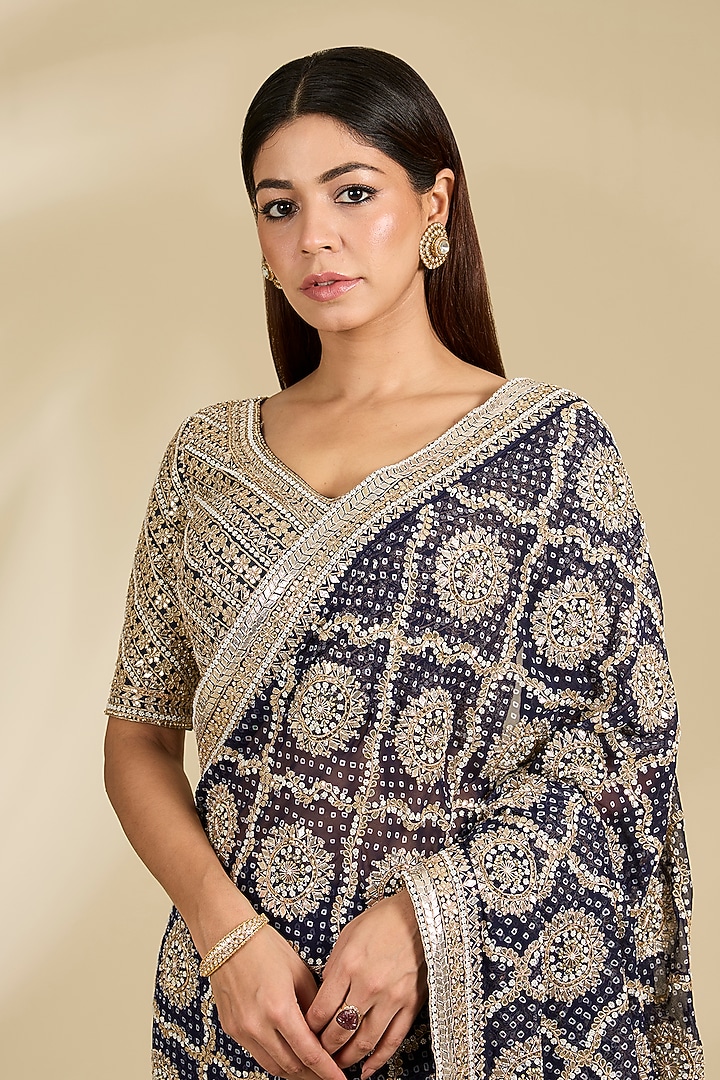 Navy Blue Gajji Silk Bridal Saree Set by Faabiiana at Pernia's Pop Up Shop