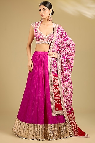 Pink Silk Lehenga Set by Faabiiana
