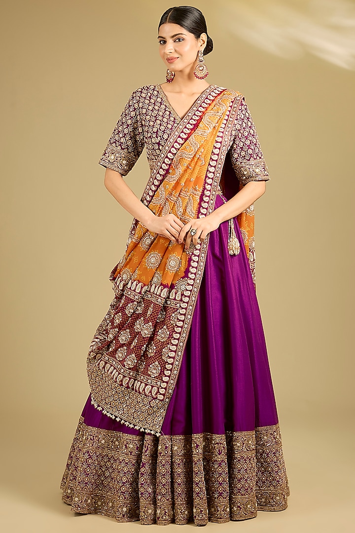 Purple Dupion Silk Bridal Lehenga Set by Faabiiana at Pernia's Pop Up Shop