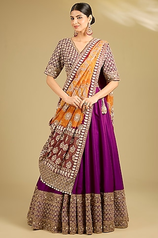 Purple Dupion Silk Lehenga Set by Faabiiana