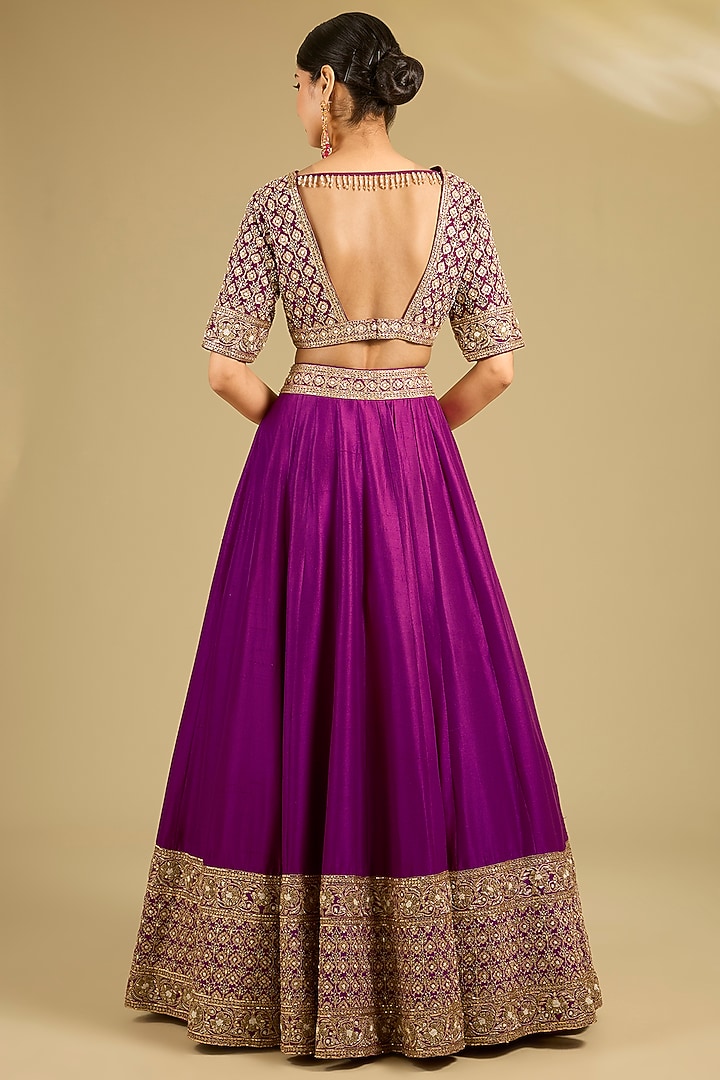 Purple Dupion Silk Bridal Lehenga Set by Faabiiana at Pernia's Pop Up Shop