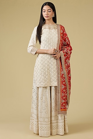 Ivory Chikankari Sharara Set by Faabiiana