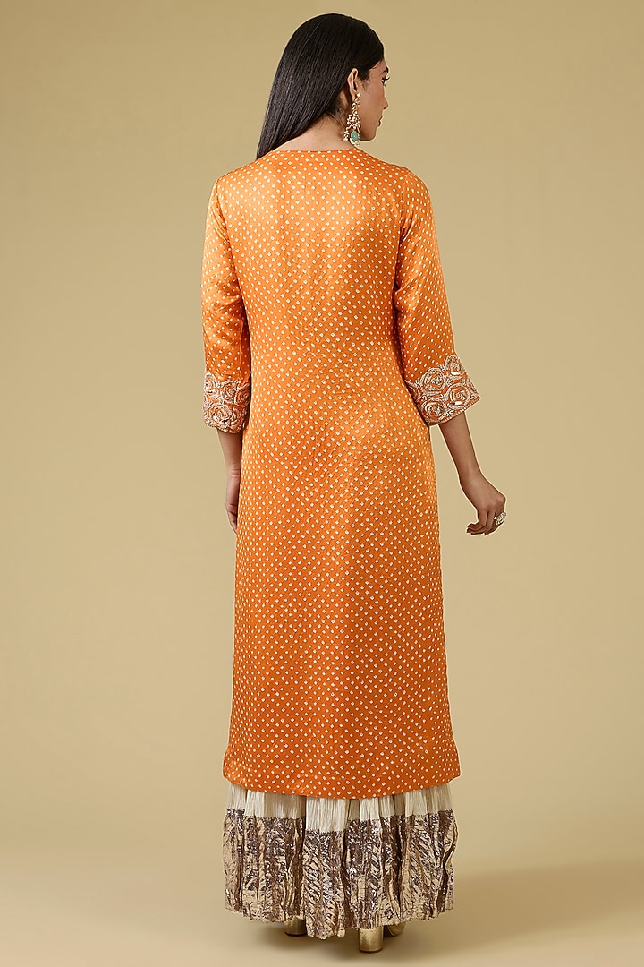 Orange Gajji Silk Rose Work Kurta Set by Faabiiana at Pernia's Pop Up Shop