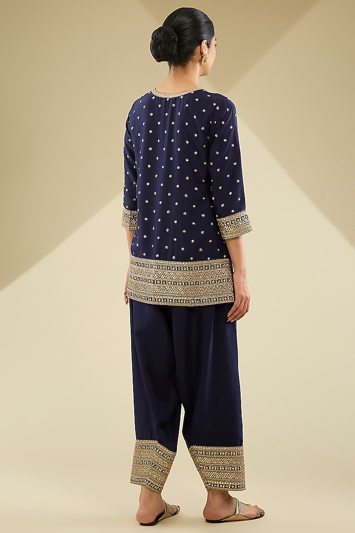 Blue Muga Silk Kurta Set by Faabiiana at Pernia's Pop Up Shop