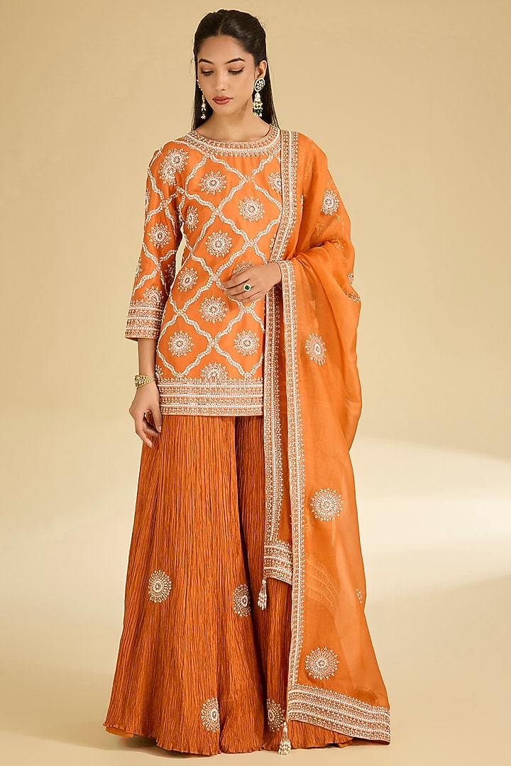 Orange Dupion & Silk Skirt Set by Faabiiana at Pernia's Pop Up Shop