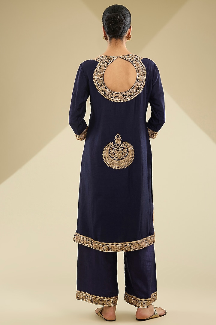Blue Moonga Silk Kurta Set by Faabiiana at Pernia's Pop Up Shop