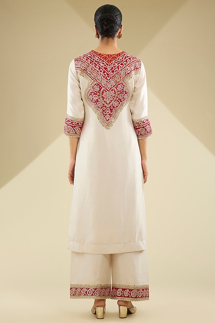 Red & Ivory Dupion Kurta Set by Faabiiana at Pernia's Pop Up Shop