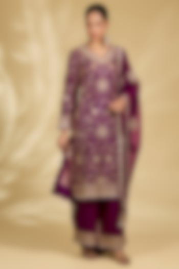Purple Silk Kurta Set by Faabiiana at Pernia's Pop Up Shop