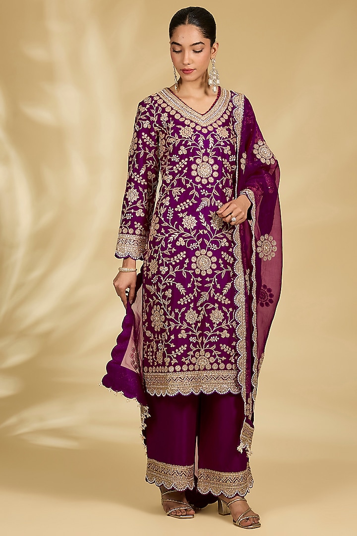 Purple Silk Kurta Set by Faabiiana at Pernia's Pop Up Shop