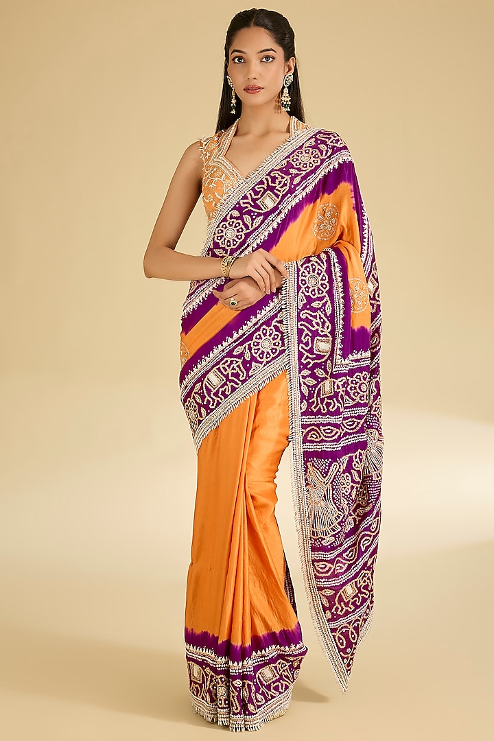 Orange & Red Gajji Silk Reception Saree Set by Faabiiana at Pernia's Pop Up Shop