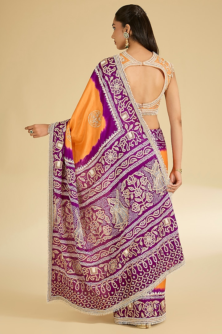 Orange & Red Gajji Silk Reception Saree Set by Faabiiana at Pernia's Pop Up Shop