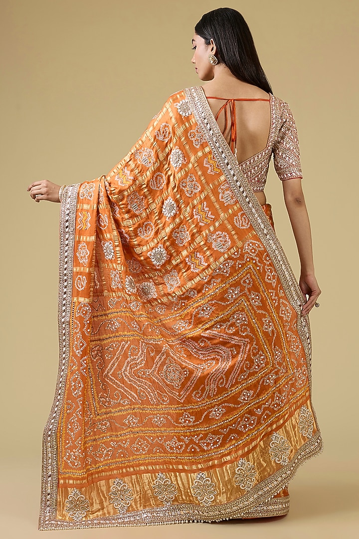 Orange Gharchola Embroidered Bridal Saree Set by Faabiiana at Pernia's Pop Up Shop