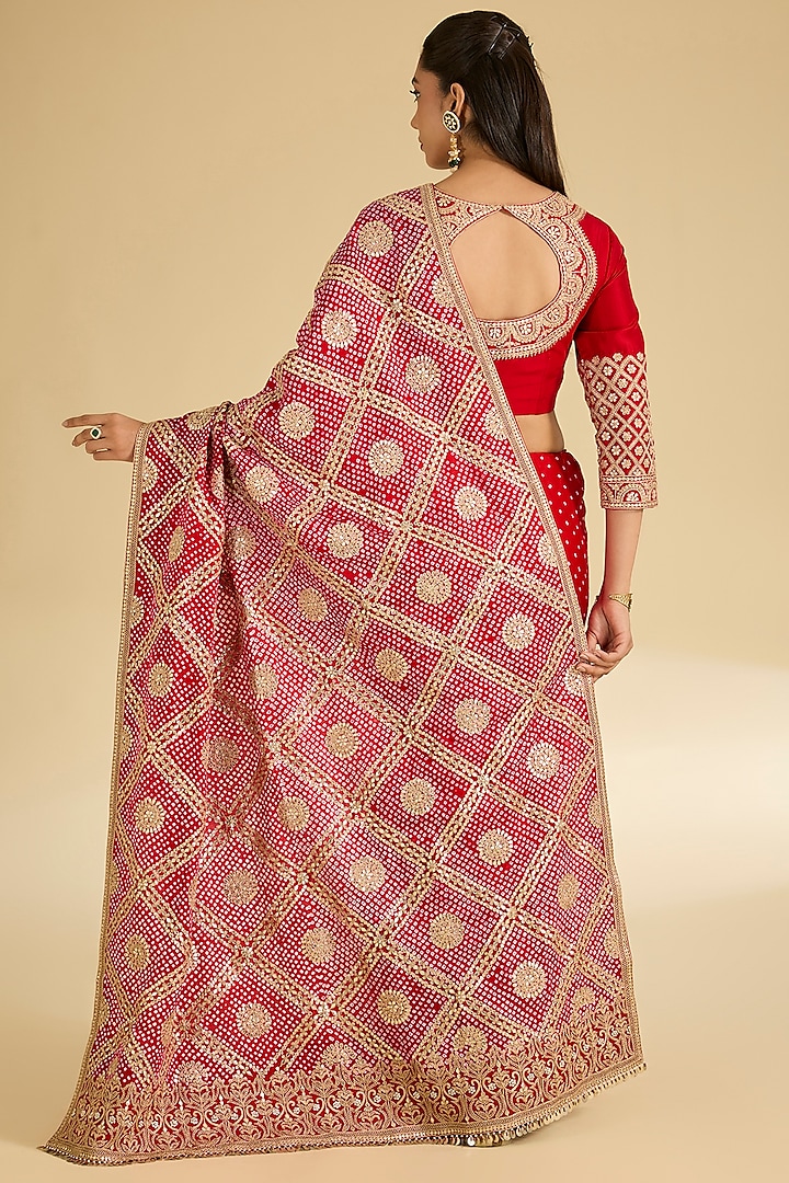 Red Gajji Silk Bridal Saree Set by Faabiiana at Pernia's Pop Up Shop
