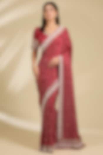 Red Gajji Silk Bridal Saree Set by Faabiiana at Pernia's Pop Up Shop