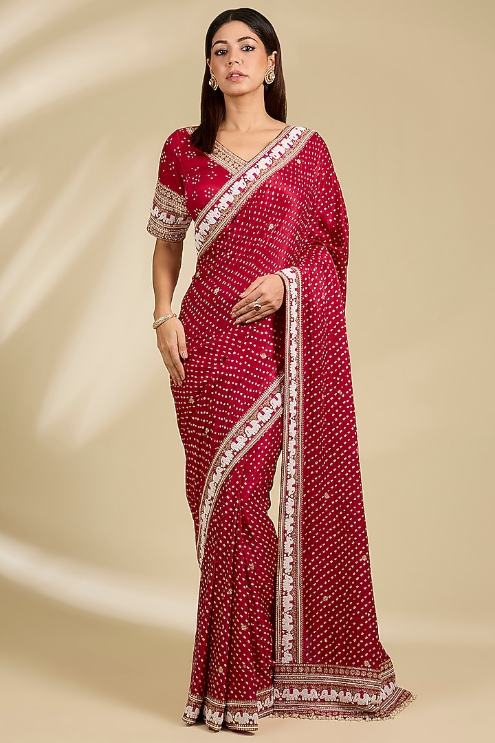 Red Gajji Silk Bridal Saree Set by Faabiiana at Pernia's Pop Up Shop