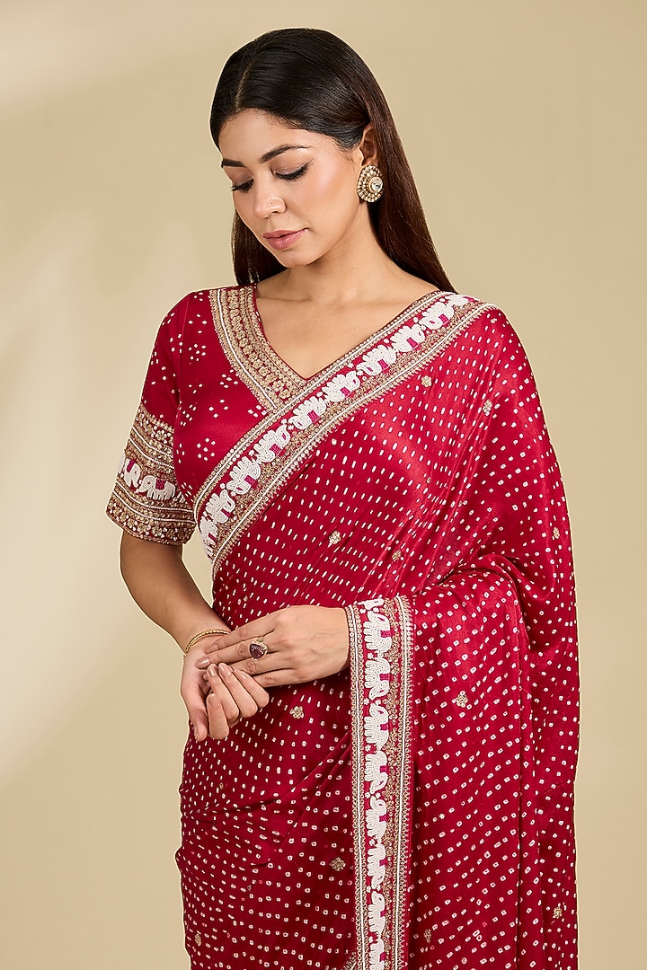 Red Gajji Silk Bridal Saree Set by Faabiiana at Pernia's Pop Up Shop