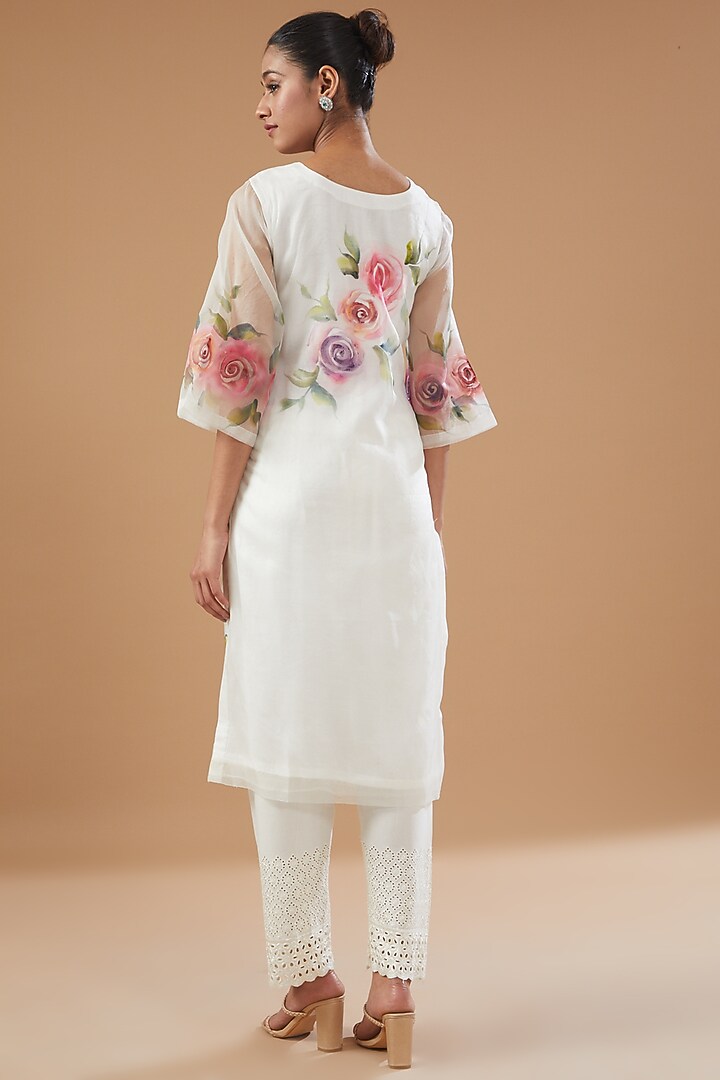 White Pure Silk Organza Hand Painted Kurta by Fallon Studio by Shruti Kaushik at Pernia's Pop Up Shop