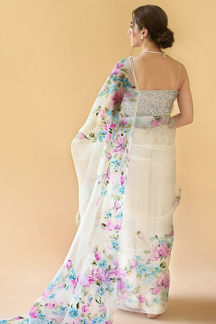 Off-White Hand Painted Party Wear Saree Set by Fallon Studio by Shruti Kaushik at Pernia's Pop Up Shop