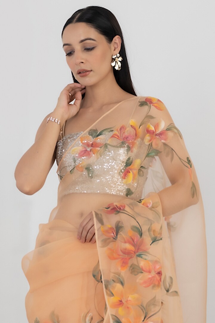 Dull Orange Organza Wedding Saree Set by Fallon Studio by Shruti Kaushik at Pernia's Pop Up Shop