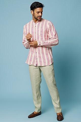 Pink Handloom Cotton Shirt by FANCY PASTELS