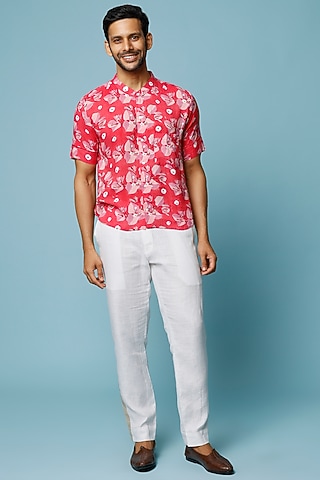Pink Hand Block Printed Shirt by FANCY PASTELS