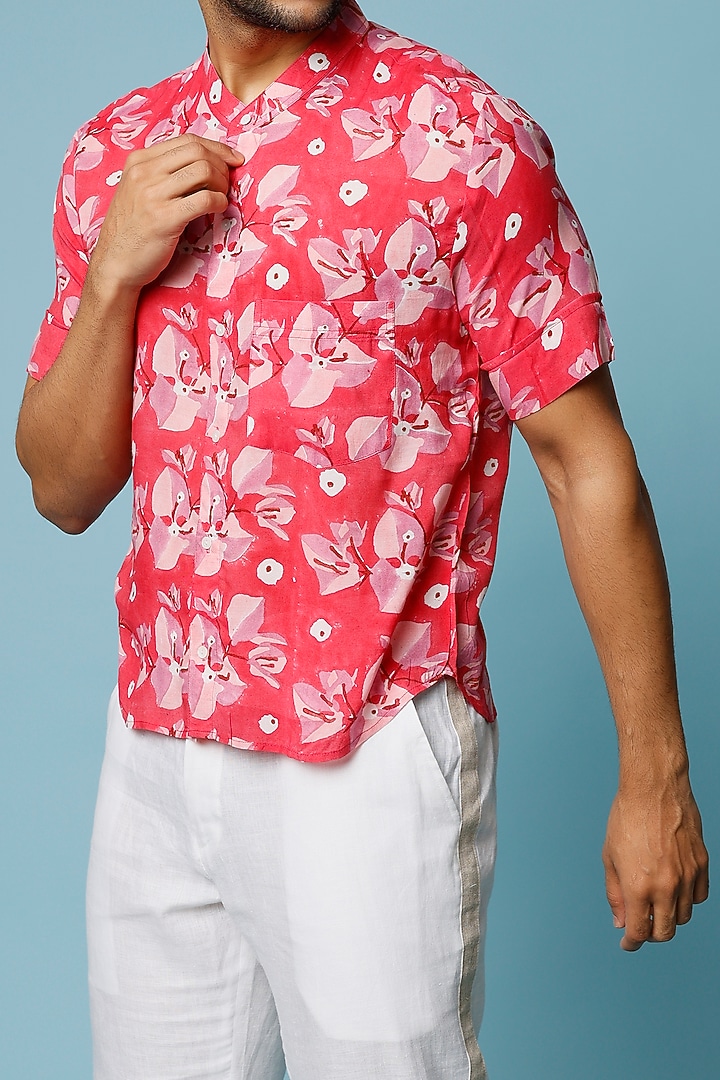 Pink Hand Block Printed Summer Shirt by FANCY PASTELS at Pernia's Pop Up Shop