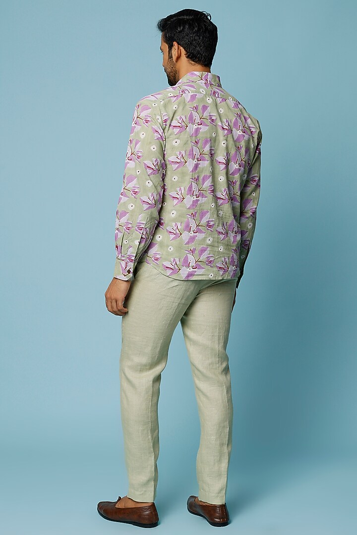 Green Hand Block Printed Summer Shirt by FANCY PASTELS at Pernia's Pop Up Shop