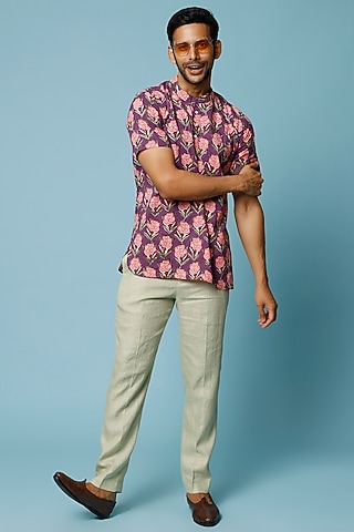 Purple & Pink Cotton Block Printed Shirt by FANCY PASTELS