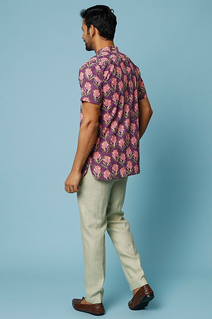 Purple & Pink Cotton Block Printed Summer Shirt by FANCY PASTELS at Pernia's Pop Up Shop