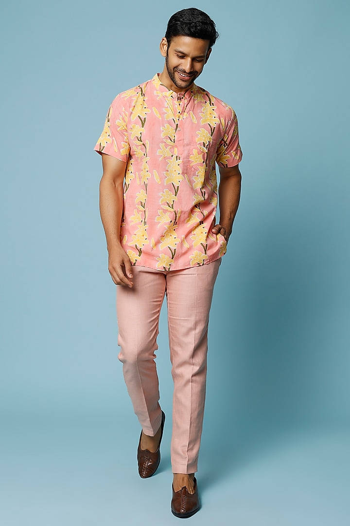 Pink Pure Cotton Printed Shirt by FANCY PASTELS